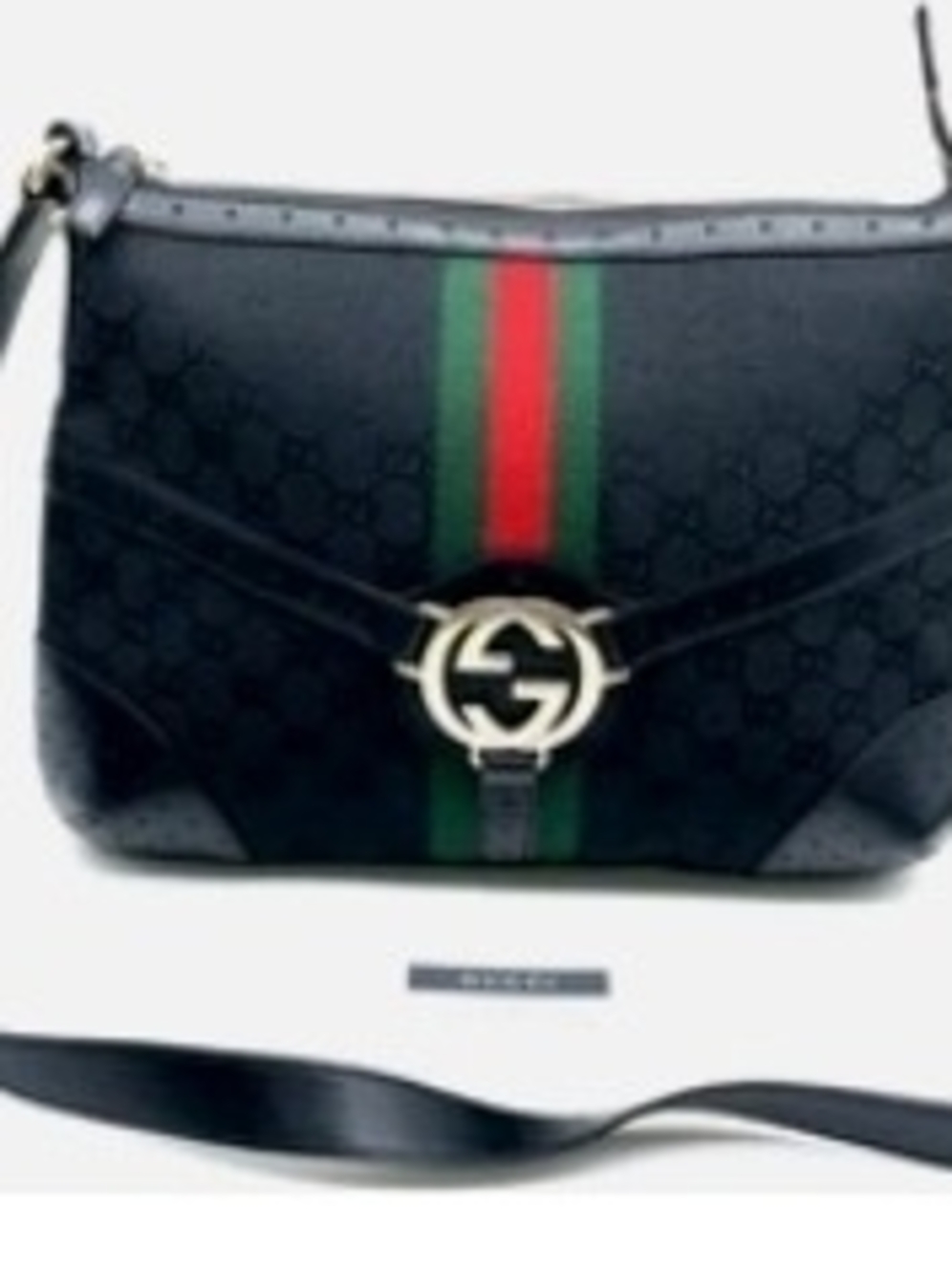 Gucci Black Crossbody with Green-Red Web Stripe and Gold GG